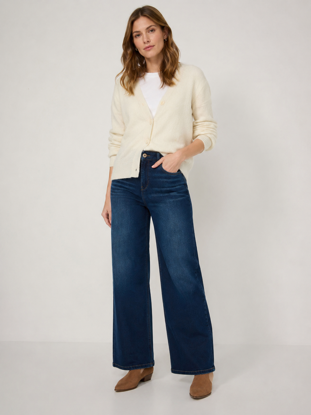 Mos Mosh Dara Hera Jeans in Dunkelblau mit High Waist und weitem Bein