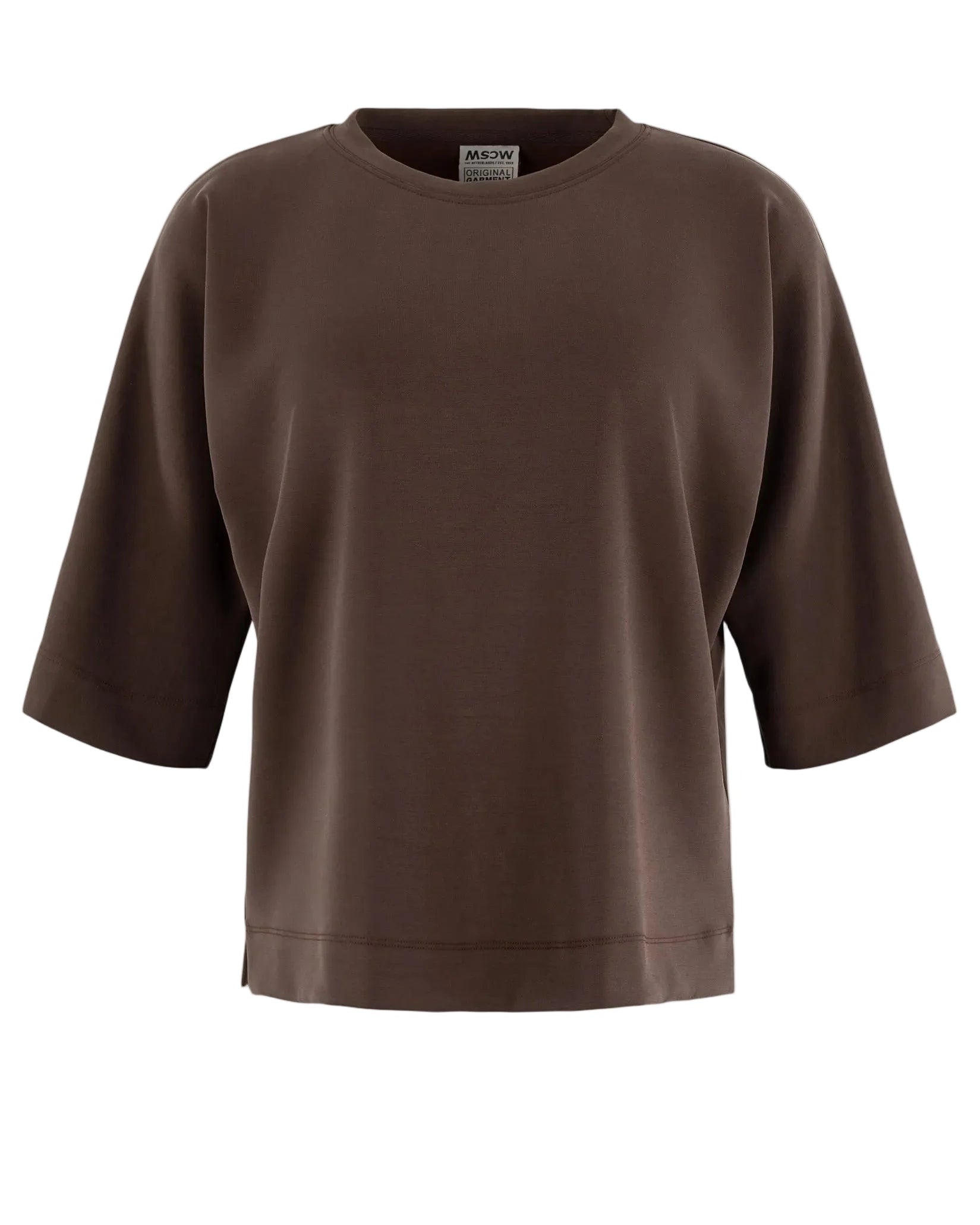 MSCW Emilia Damen Sweater in Bean Solid mit lockerem Schnitt und halblangen Ärmeln.