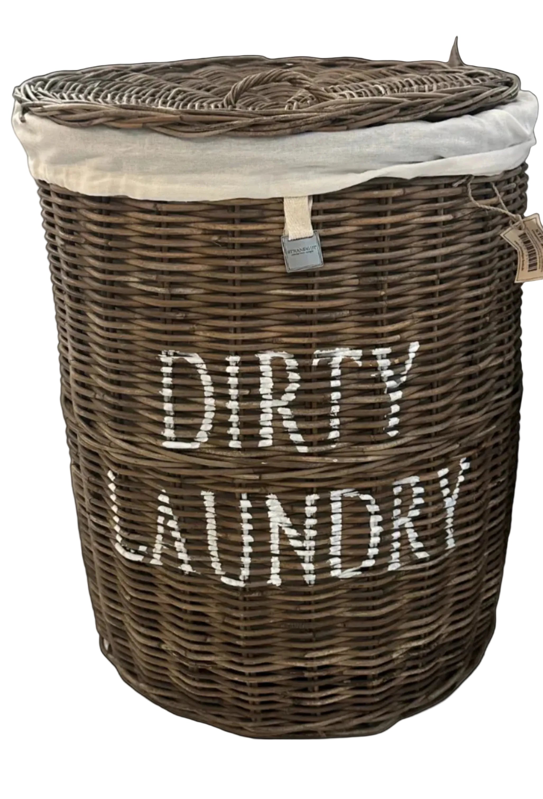 Rattan Laundry Hamper Wäschekorb mit Deckel und DIRTY LAUNDRY Schriftzug von STRANDGUT