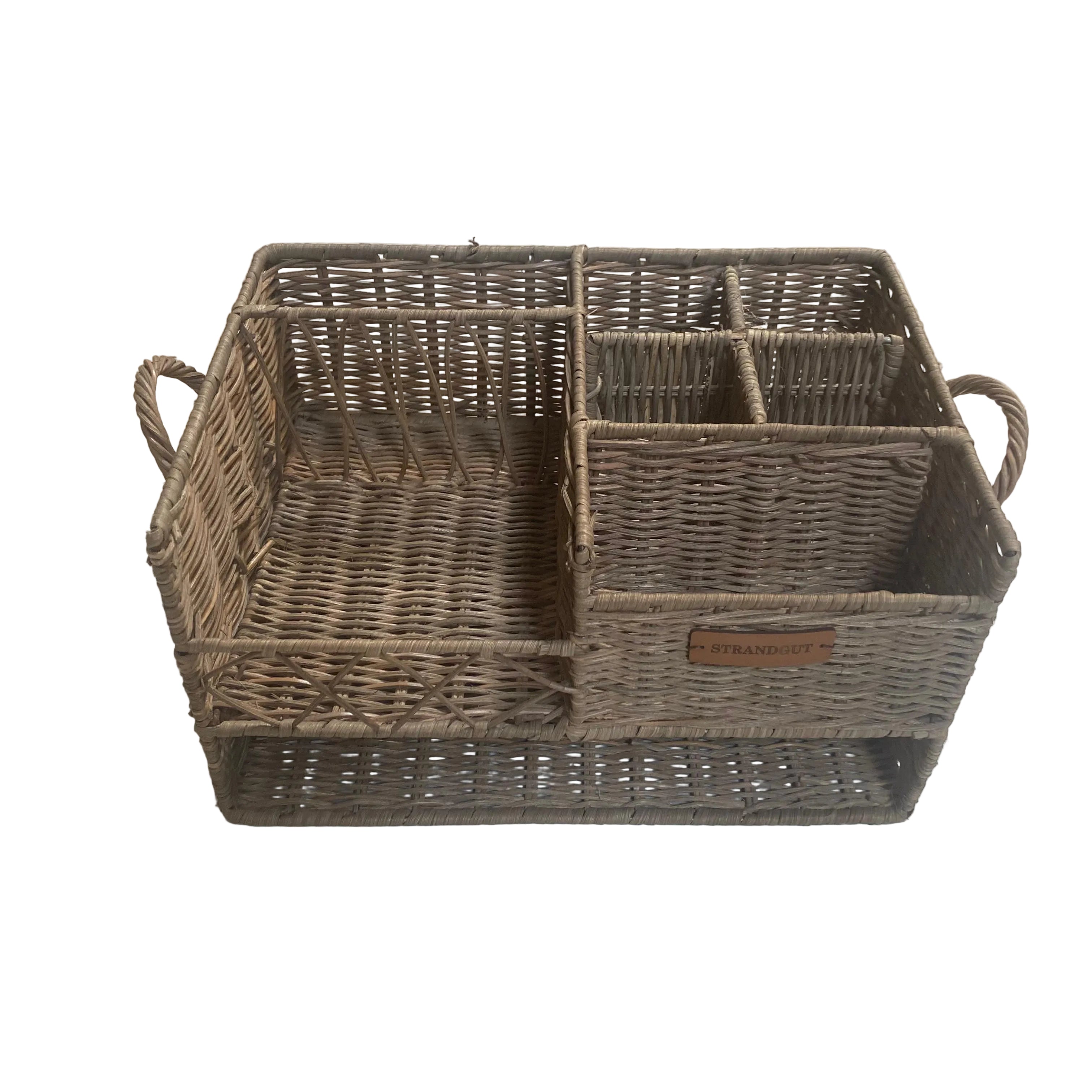 Rattan Storage Crate Set von STRANDGUT mit mehreren unterschiedlich großen Aufbewahrungsfächern und seitlichen Griffen