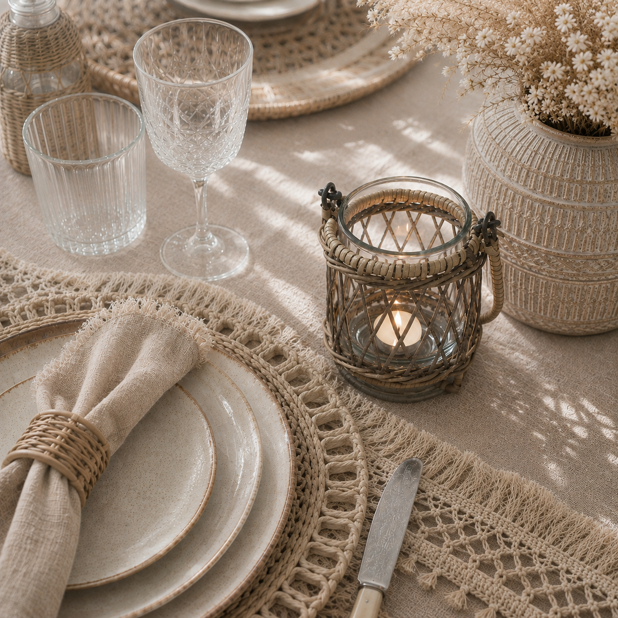 Rattan Votivglas mit Henkel und Glaseinsatz aus der STRANDGUT Rattan Collection – kleines Windlicht aus Rattan und Glas