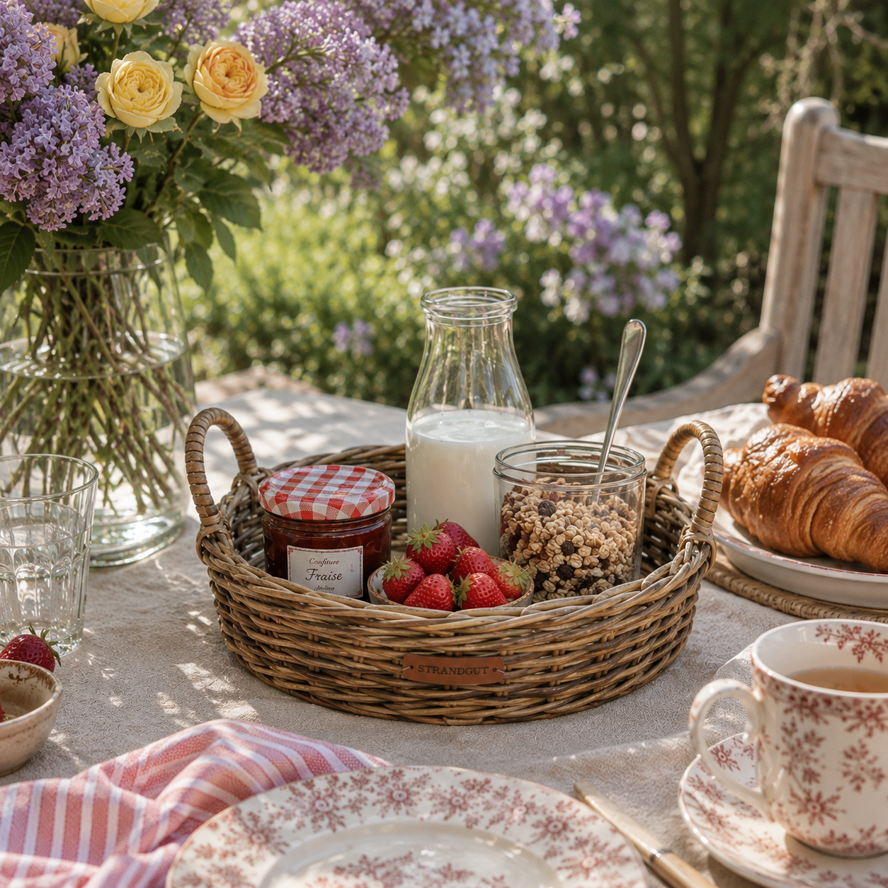 Runder Rattankorb mit Griffen aus natürlichem Rattan in Größe S und M – dekoratives Rattan Tablett für Frühstückstisch und Küche