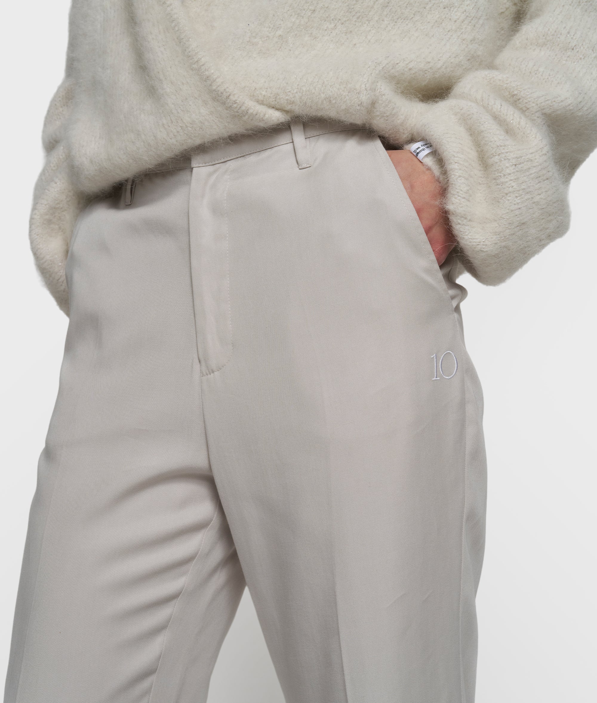 10 Days Amsterdam Fluid Trousers Stone – fließende Damenhose mit weitem Bein in hellem Naturton