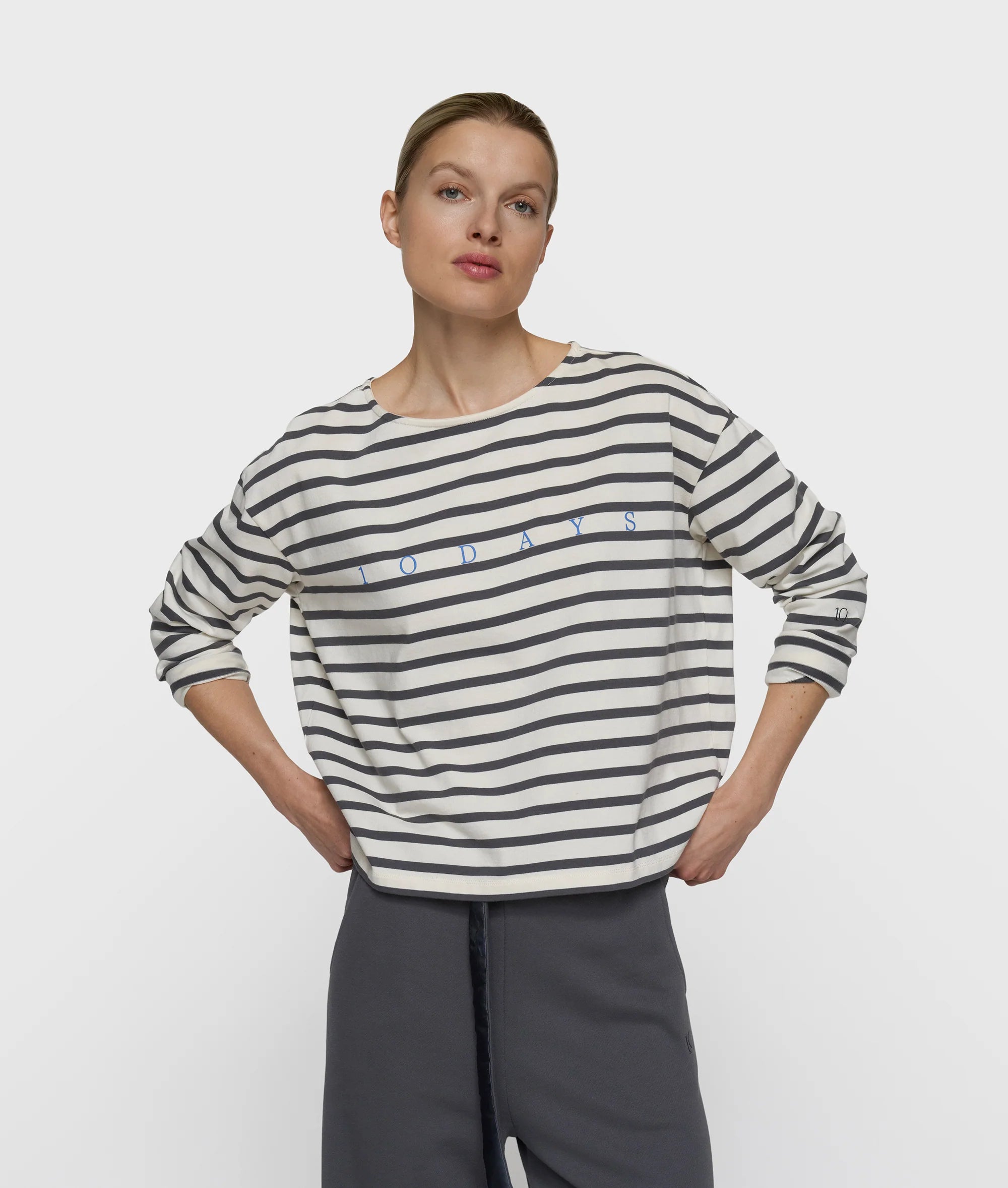 10 Days Amsterdam Sweater STRIPES ECRU STEEL BLUE