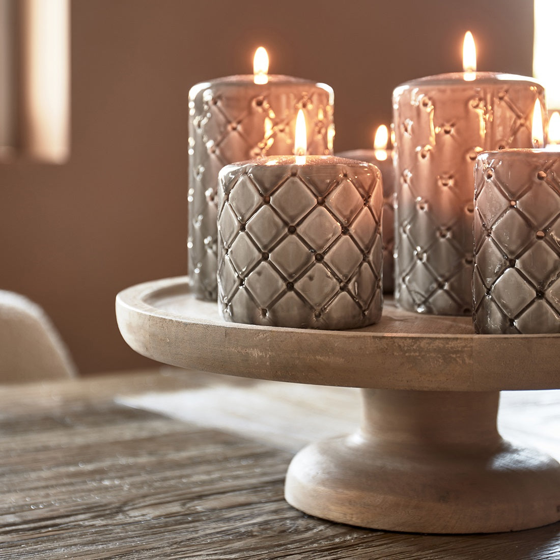 Pillar Candle Padded flax 9,5x15 RIVIERA MAISON