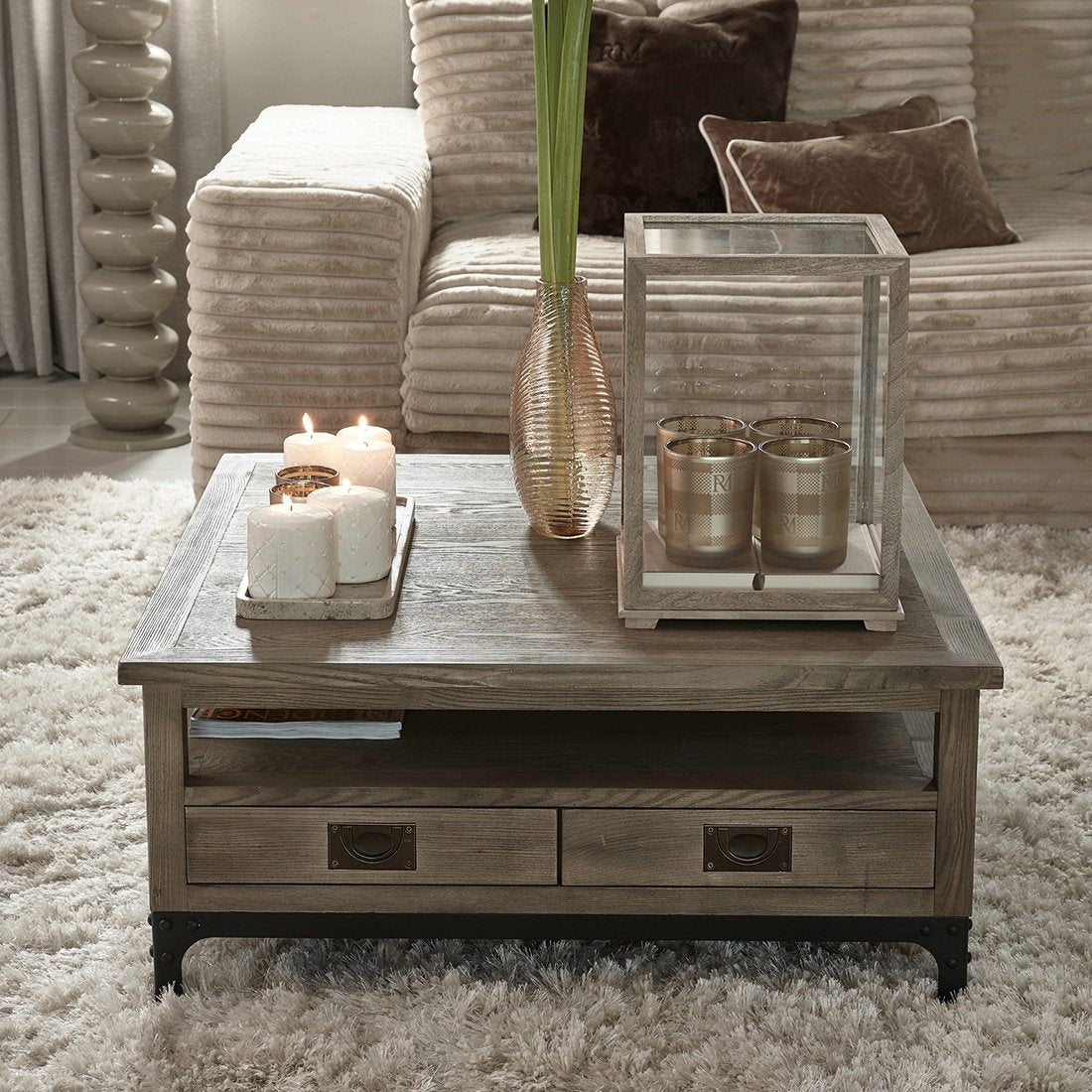 Pillar Candle Padded white RIVIERA MAISON