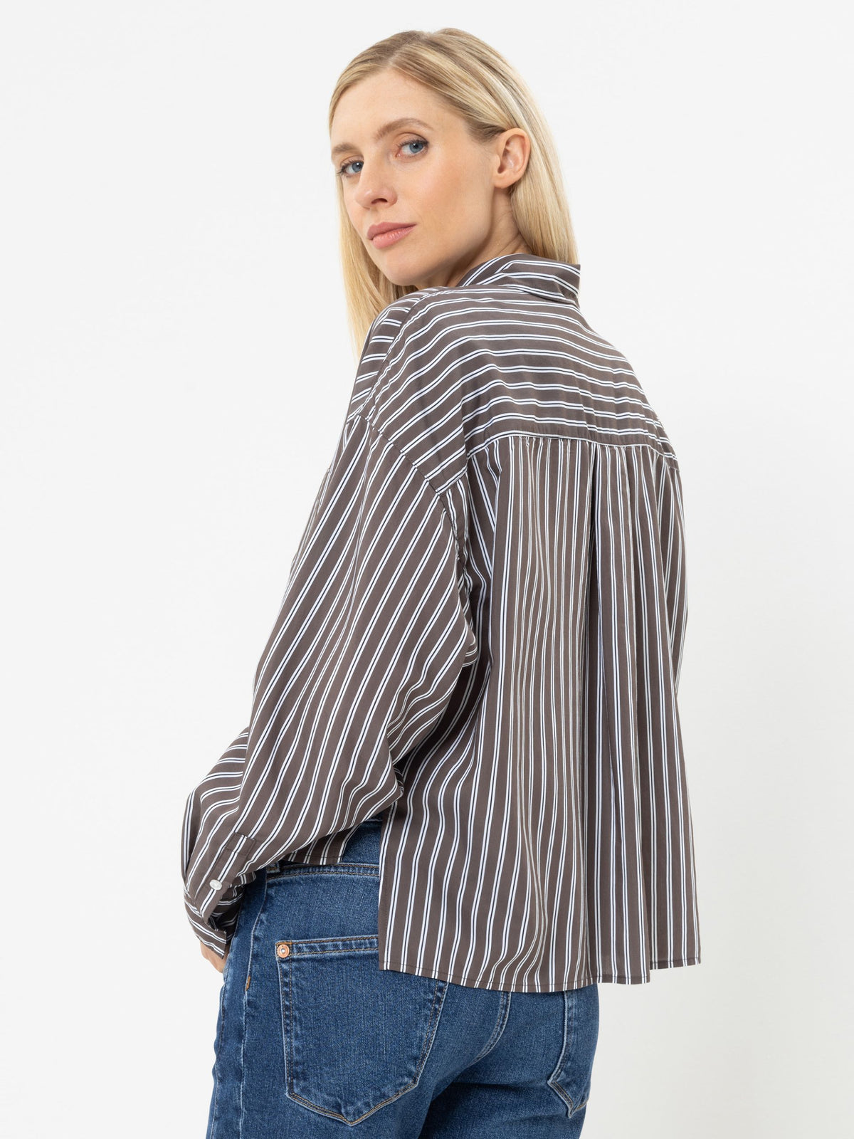 HERRLICHER Perlina Bluse Popelin Striped Coffee