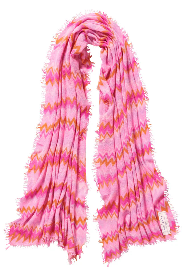 Kaschmir Schal Damen Chevron Flamingo-Rosa von Purschoen
