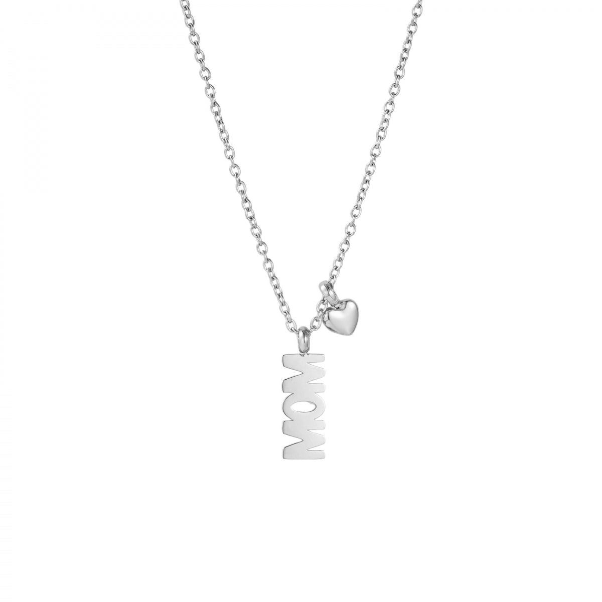 MOM & Heart Necklace Silver