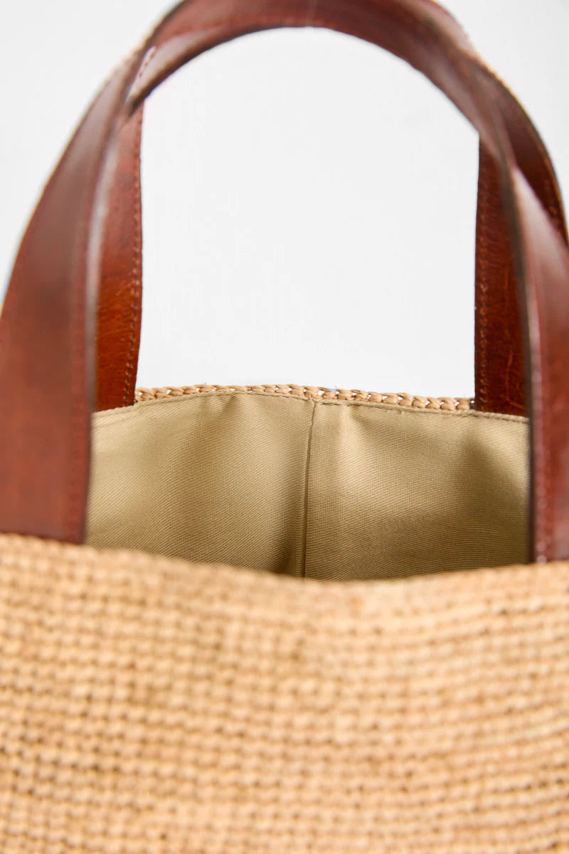 IBELIV MIROZY Handtasche aus handgefertigtem Raffia mit Ledergriffen und abnehmbarem Schulterriemen