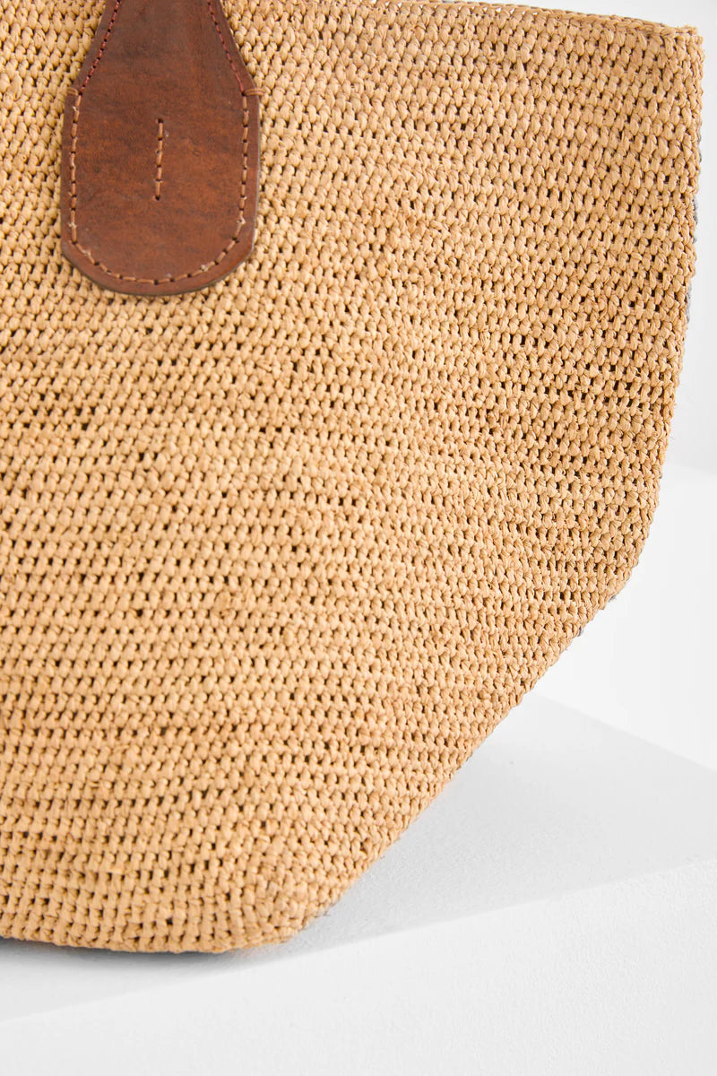 IBELIV TOKYO II Korbtasche aus handgefertigtem Raffia mit Ledergriffen und Bio-Baumwollfutter