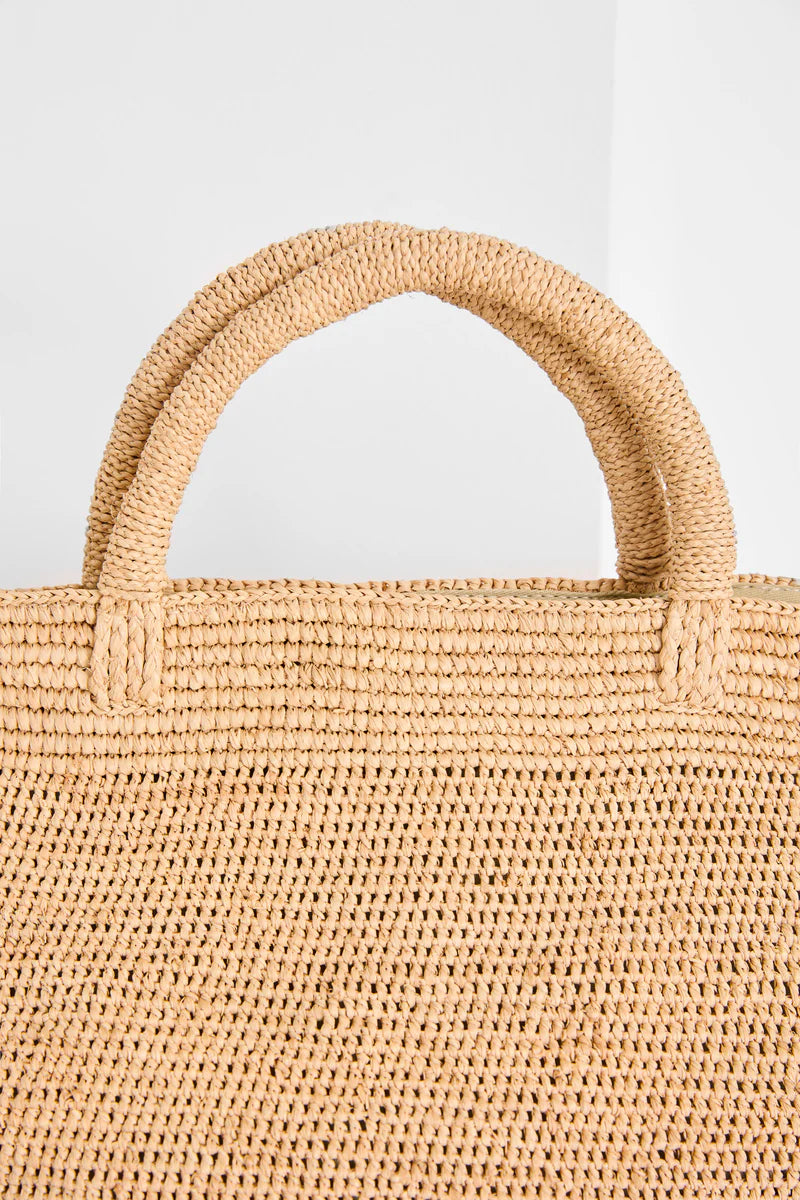 IBELIV VANILLA Einkaufstasche aus handgefertigtem Raffia mit großzügigem Stauraum und natürlicher Flechtstruktur