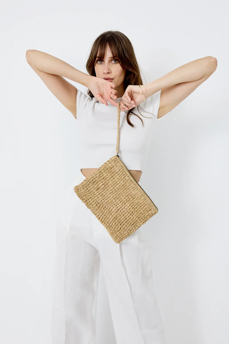 IBELIV CLUB Clutch aus handgefertigtem Raffia mit geflochtener Handschlaufe für besondere Anlässe