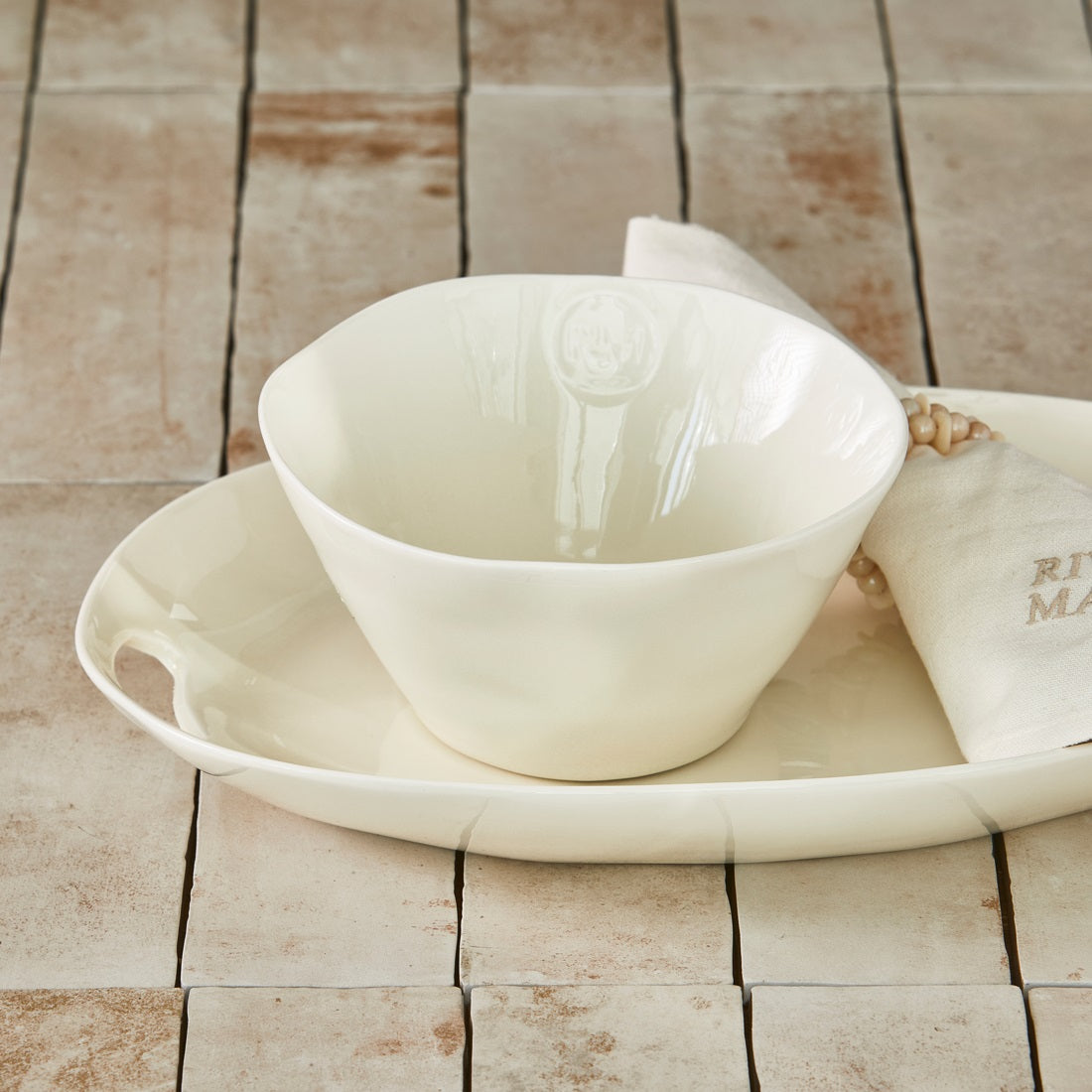 Portofino Bowl white L RIVIERA MAISON