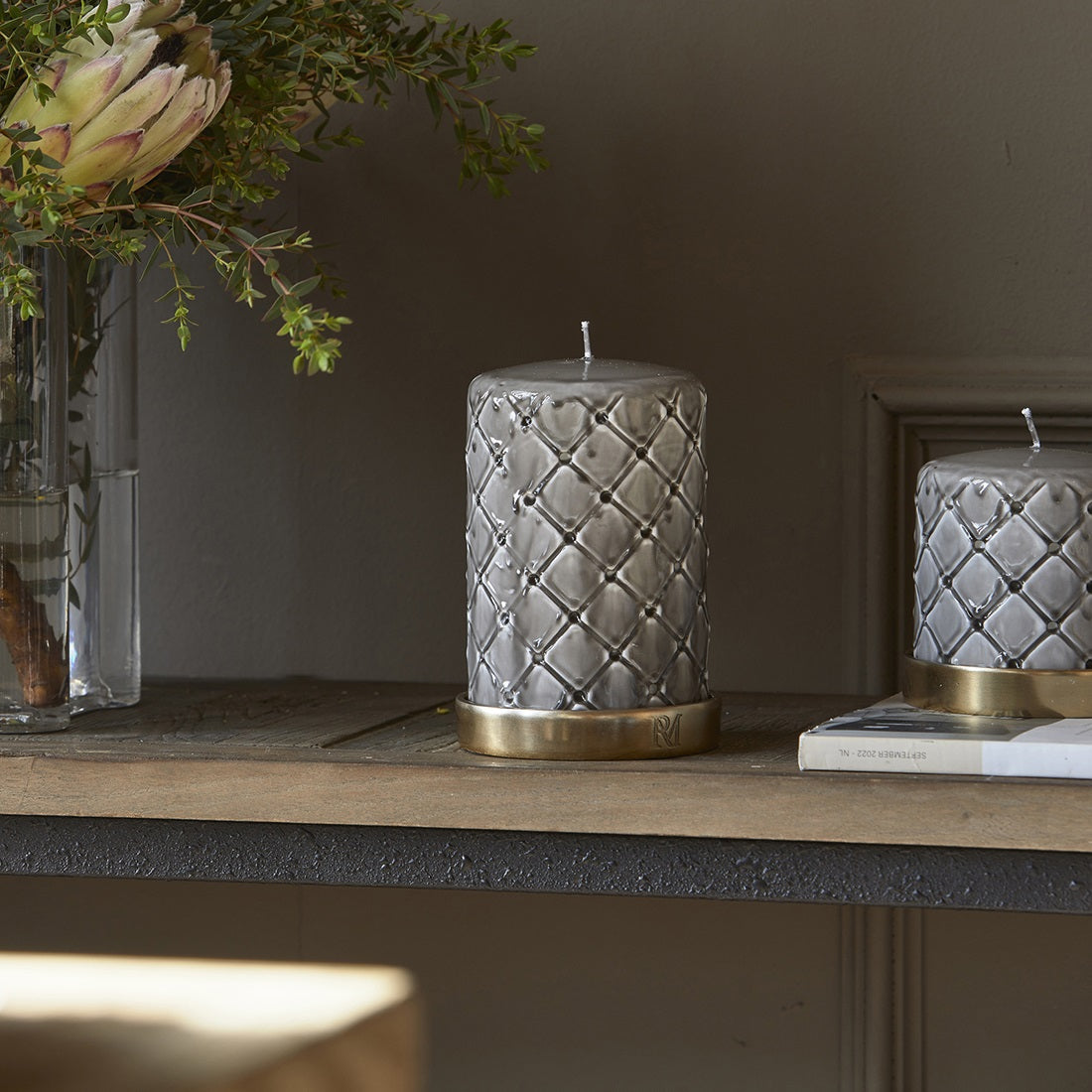 Pillar Candle Padded flax 9,5x15 RIVIERA MAISON