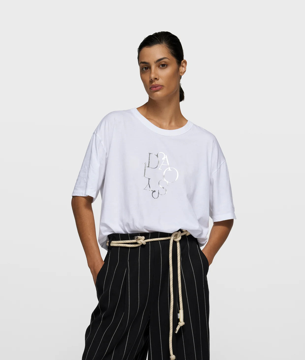 weißes Damen T-Shirt mit silbernem print von 10 DAYS AMSTERDAM