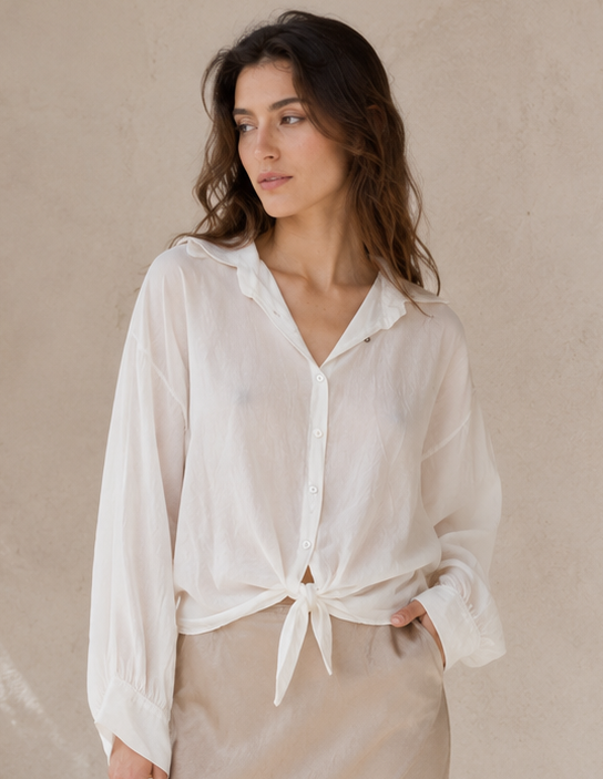 Bluse mit Bindeknoten Weiß