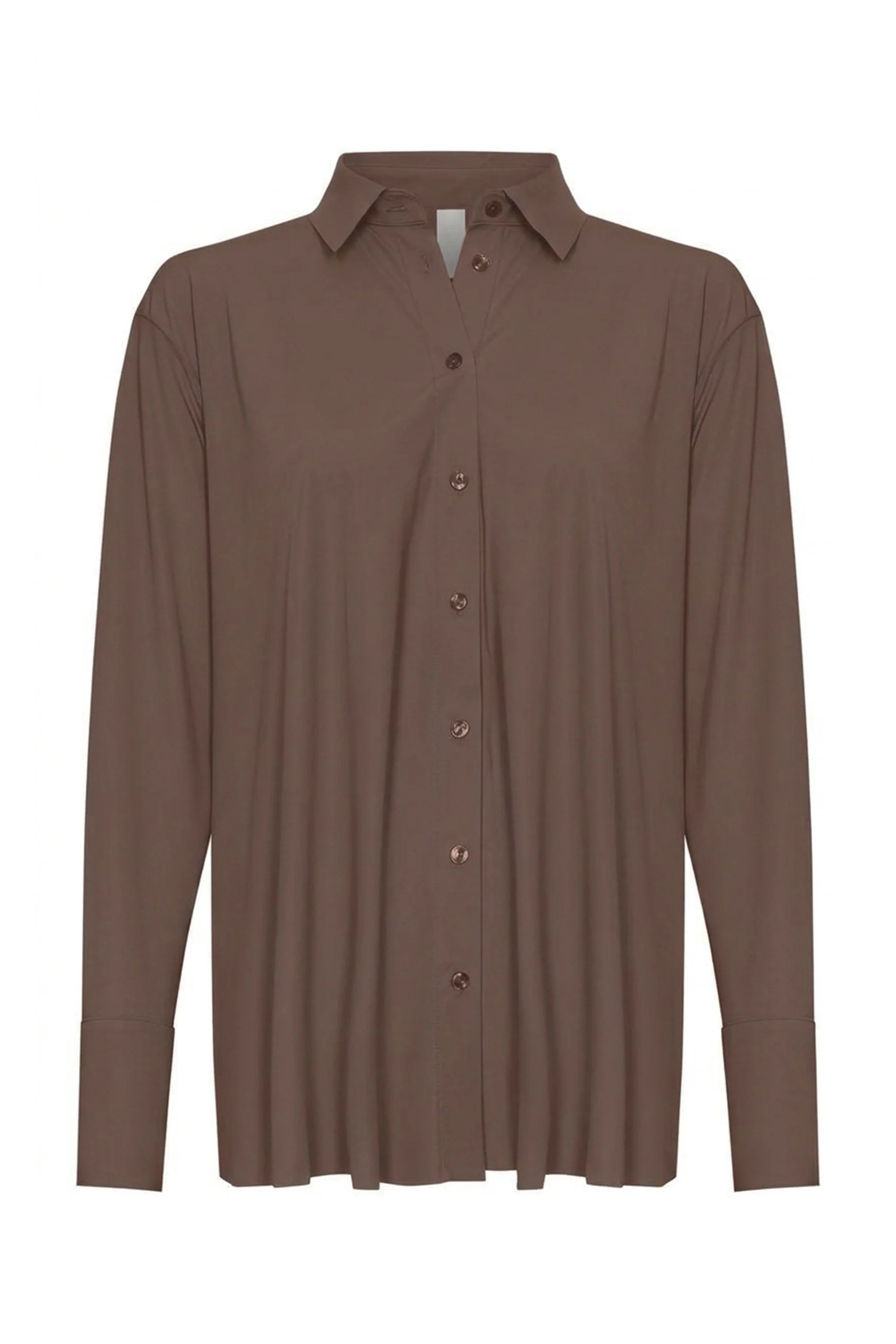 Japan TKY Bluse MILLY in Cacao aus Light-Travelqualität mit Hemdkragen und Knopfleiste