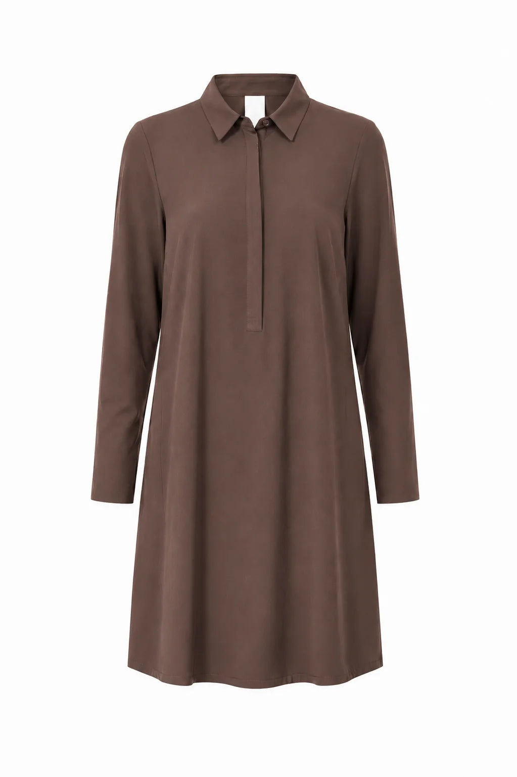 Japan TKY Kleid RIKU in Cacao aus Recycled Regular-Travelqualität mit Hemdblusenkragen