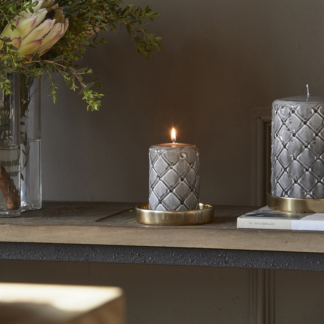Riviera Maison Pillar Candle Padded flax 7x10