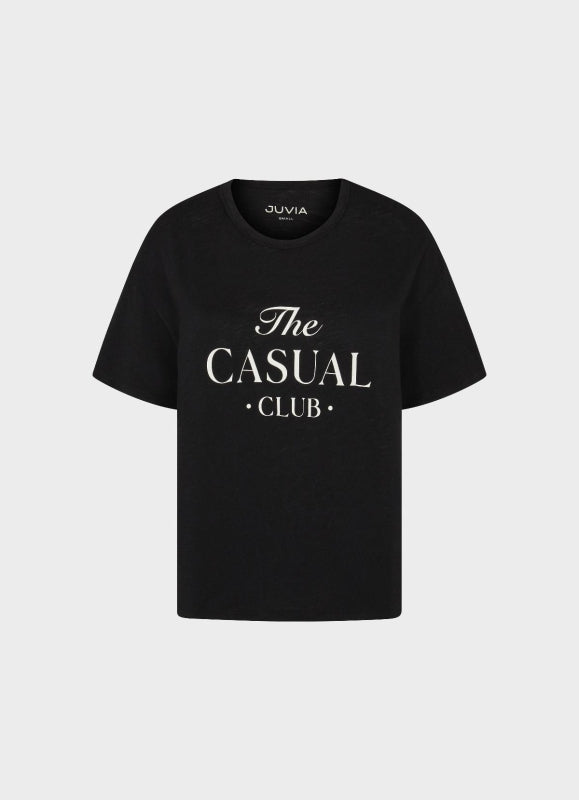 Schwarzes Damen TShirt "The Casual Club" mit frontprint von Juvia