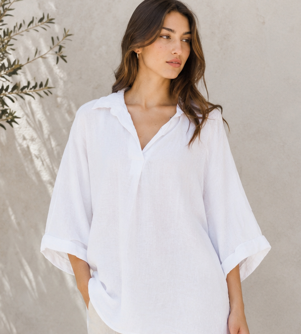 Leinen Oversized Bluse WHITE