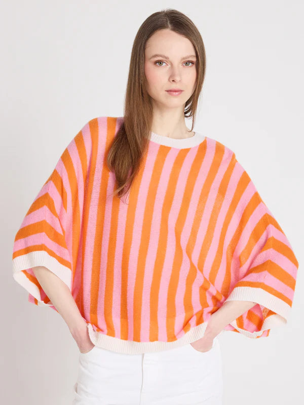 Orange rosa gestreifter Damen Pullover aus Kaschmir "Netti" von Absolut Cashmere