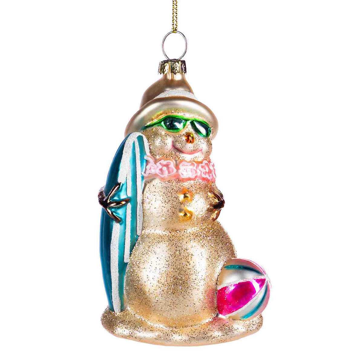 Glasanhänger Beach/Surfer Schneemann Gold/Multicolor 12 cm