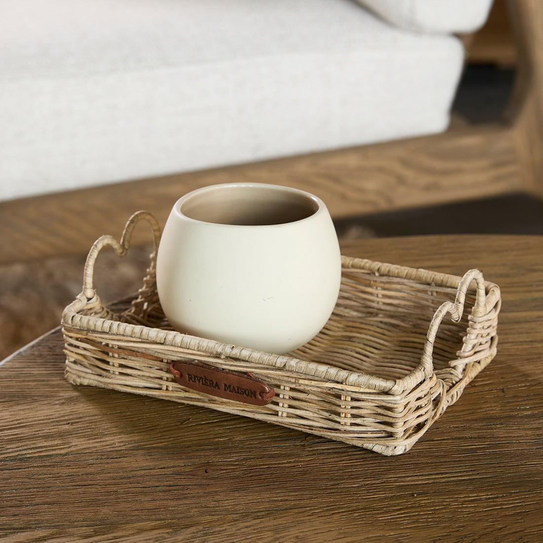 Kleines Rattan Tablett Rustic Rattan Happy Heart Mini Tray RIVIERA MAISON