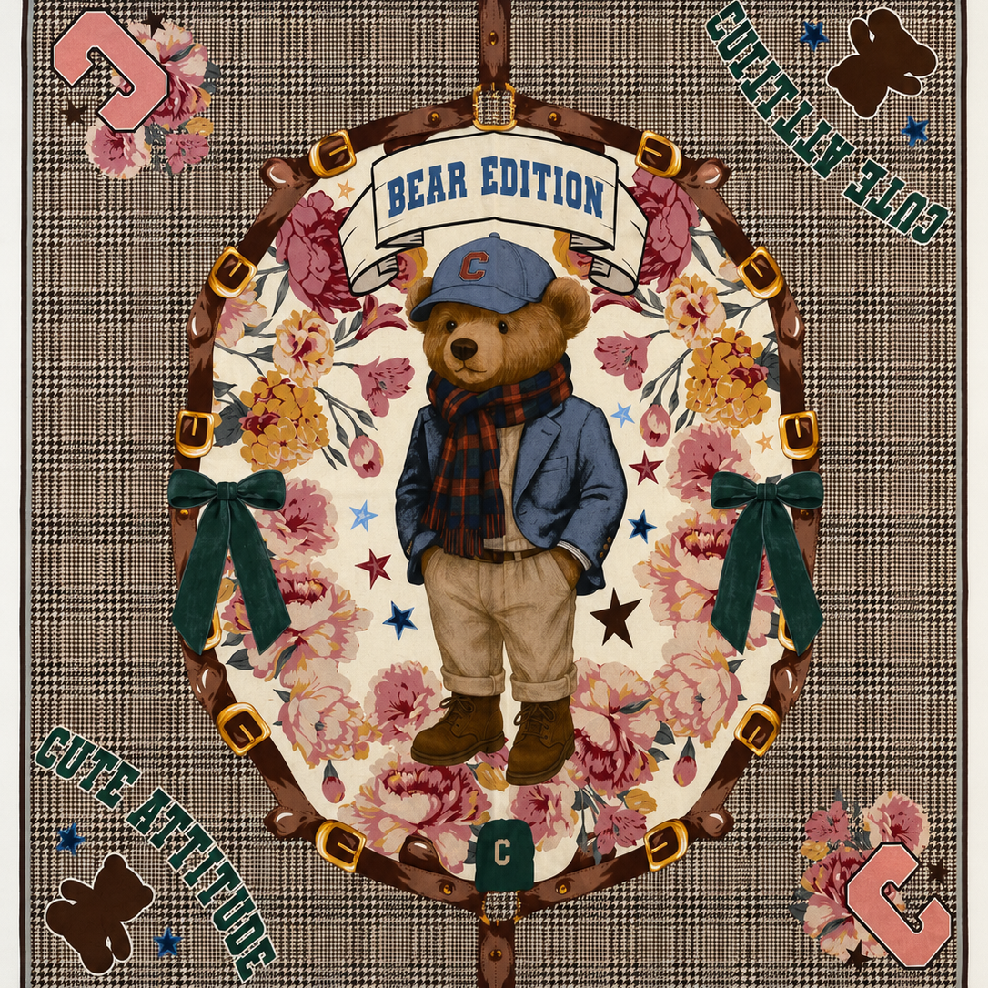 Printed Niki Silk Bear Tuch Edition Codello 53x53cm 