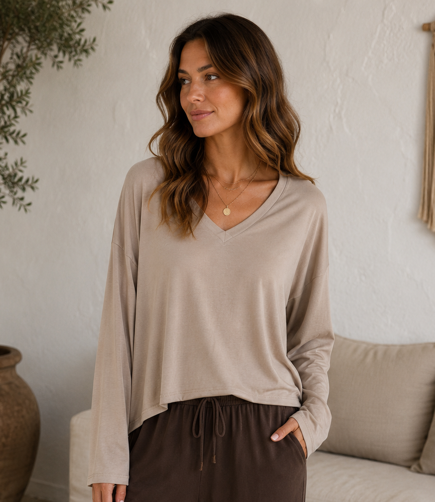 Slub-Longsleeve BEIGE