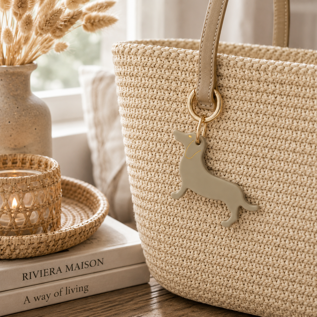 Taschenanhänger Dackel Beige Matt