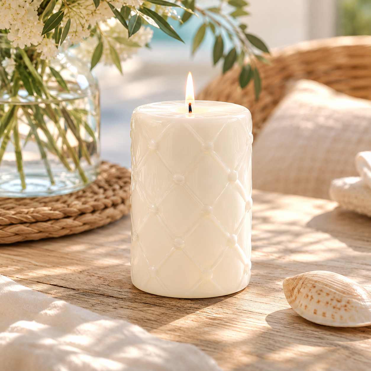 Riviera Maison Pillar Candle Padded white 7x10