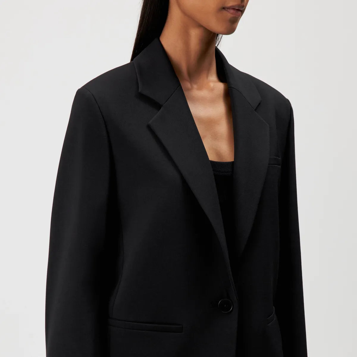 MOWTIE_N von Drykorn. Lässiger, schwarzer Einreiher-Blazer in Twill