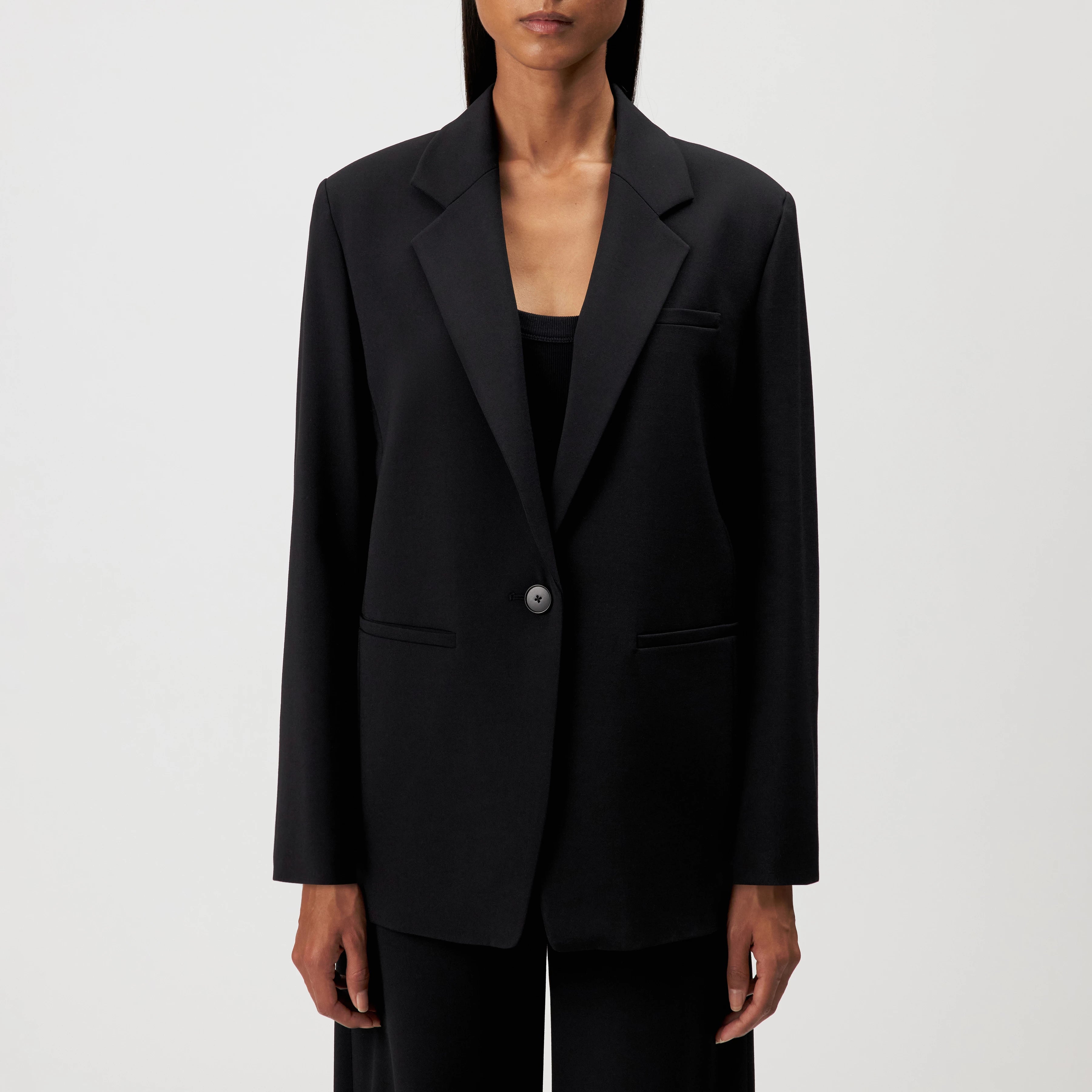 MOWTIE_N von Drykorn. Lässiger, schwarzer Einreiher-Blazer in Twill