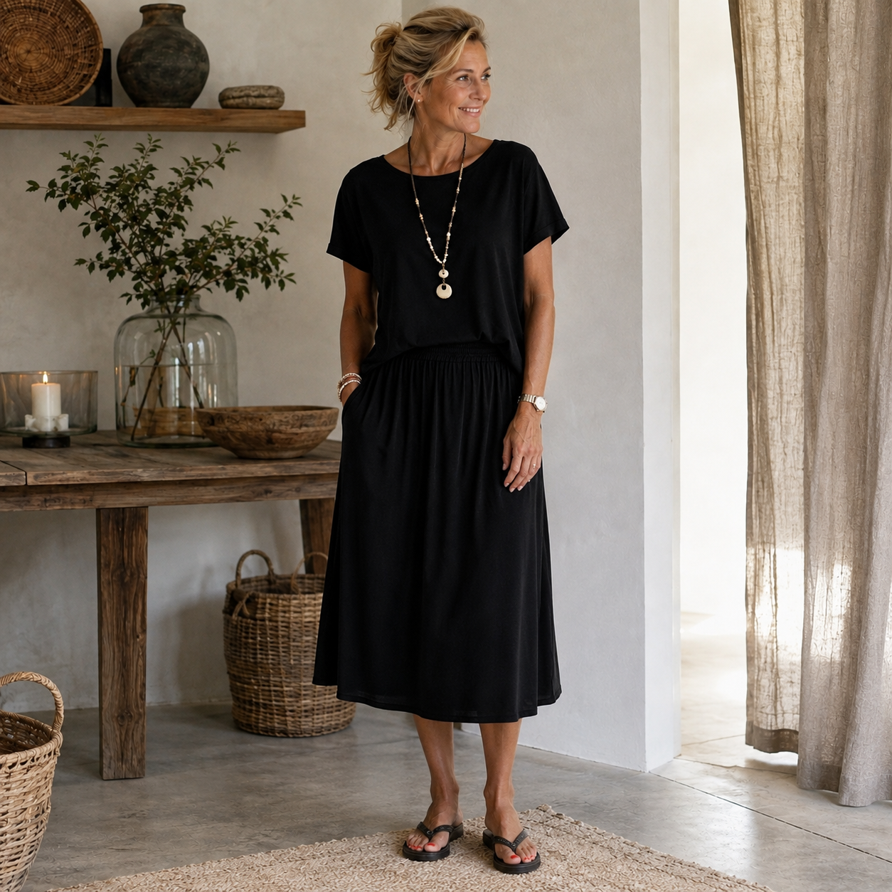DRYKORN Rock ELARIN in Schwarz mit fließender Silhouette und elastischem Bund