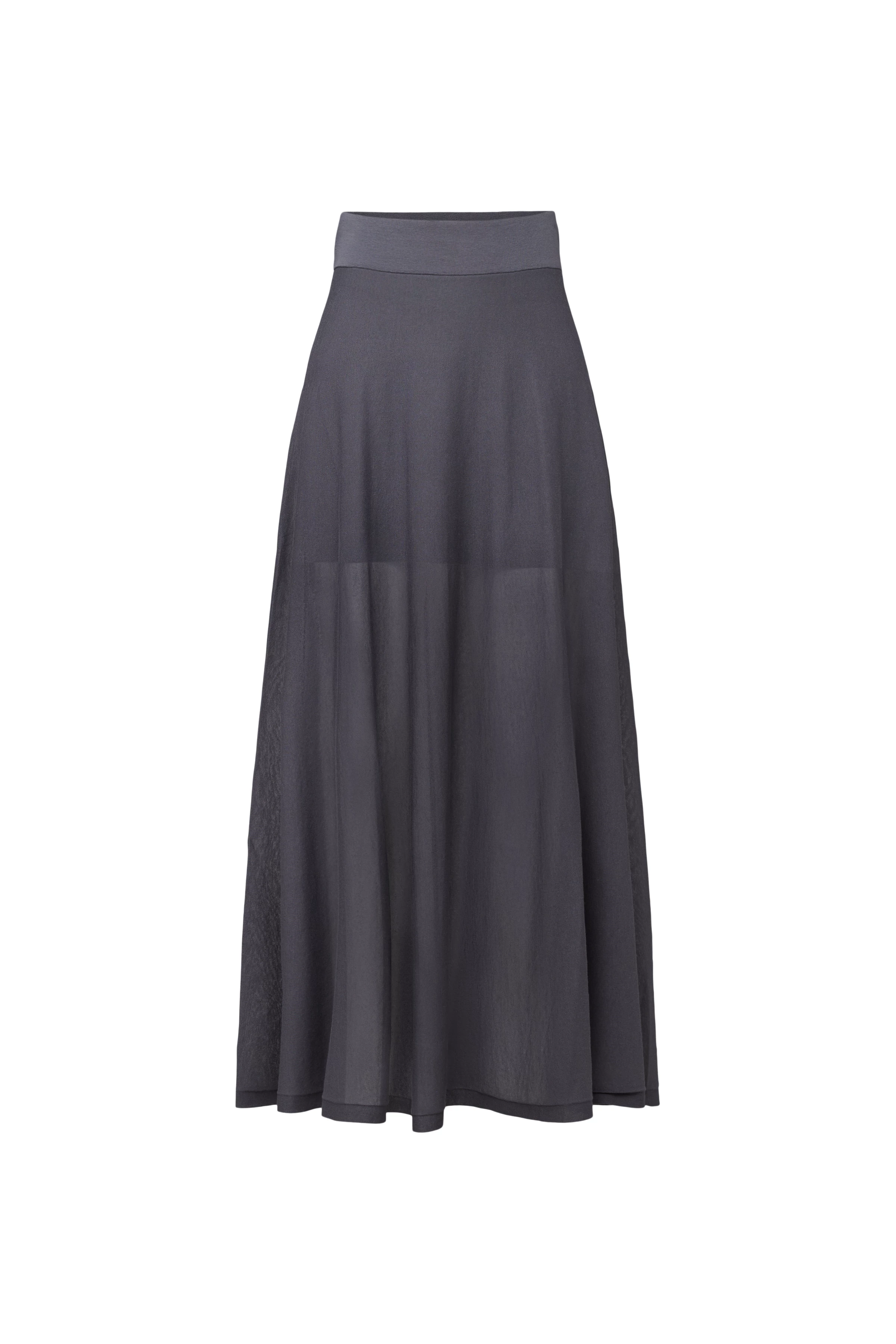 Drykorn Strickrock TENSYA in Anthrazit mit ausgestellter A-Linie und knöchellanger Silhouette. Femininer High-Waist-Maxirock aus 100 % Merinowolle mit elegant fließendem Fall.