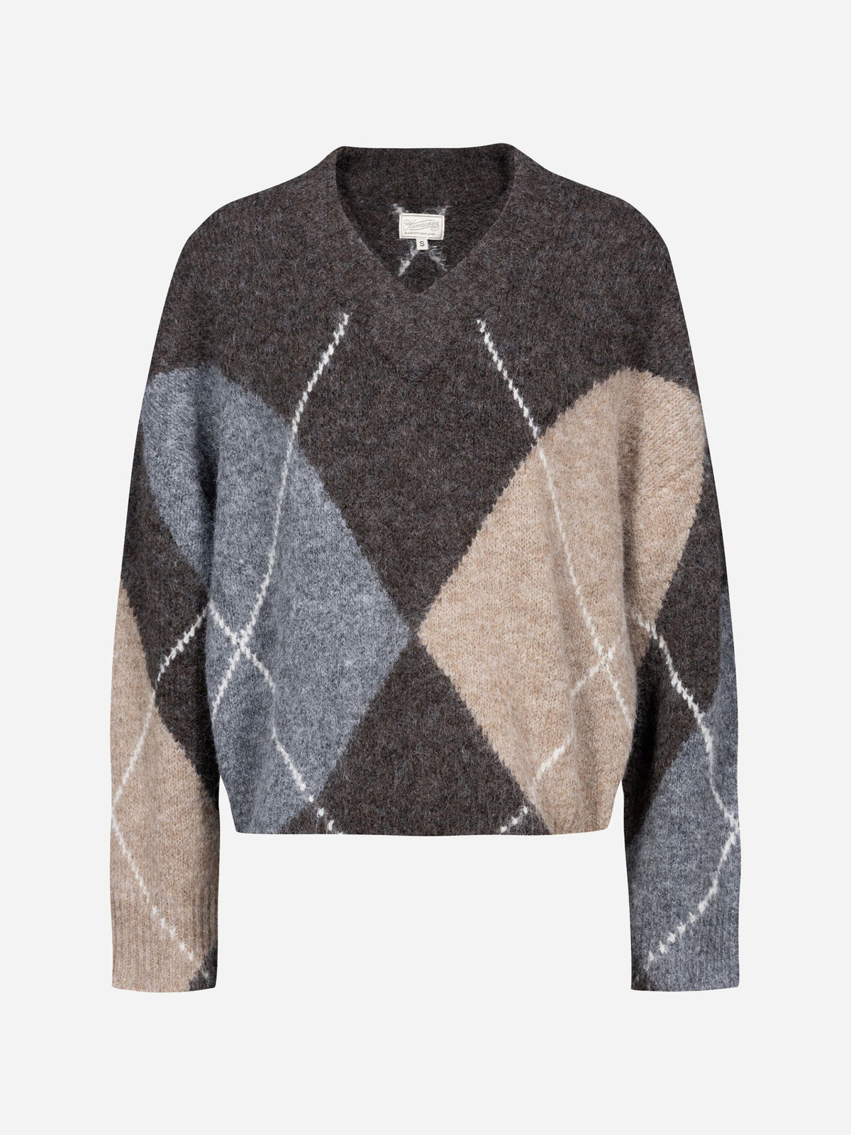 Herrlicher FLORALIN Strickpullover mit Argyle-Muster in Braun Grau und Beige