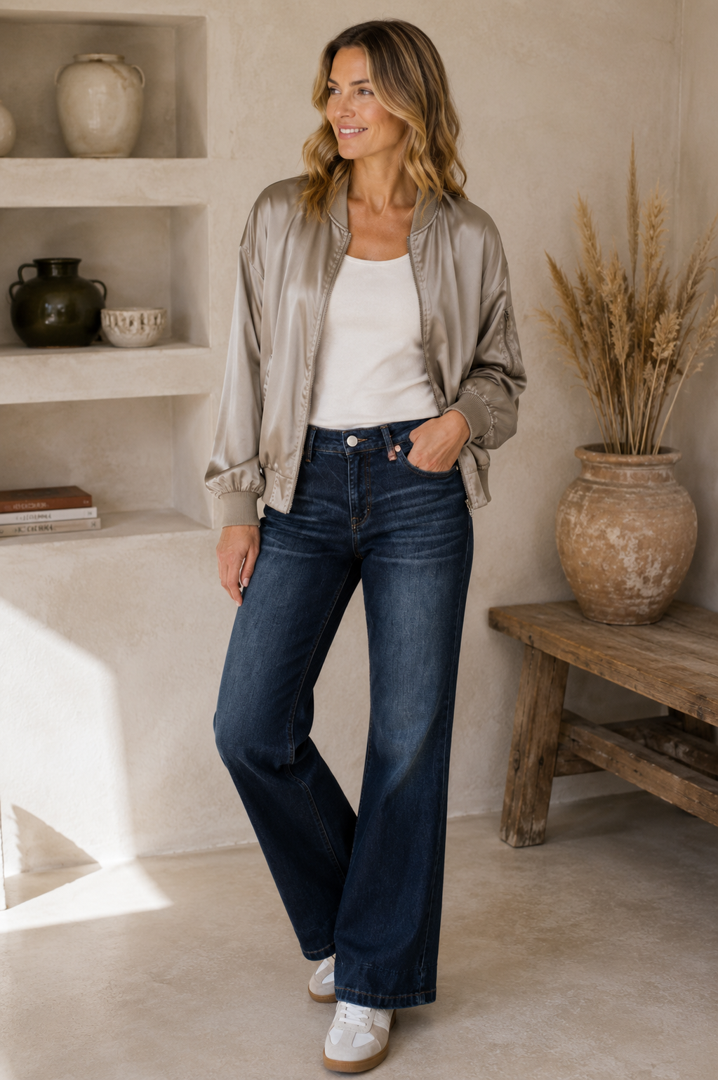 Herrlicher Edna Recycled Denim Light Jeans in Dark Sea mit weitem ausgestelltem Bein und dunkler Denim-Waschung