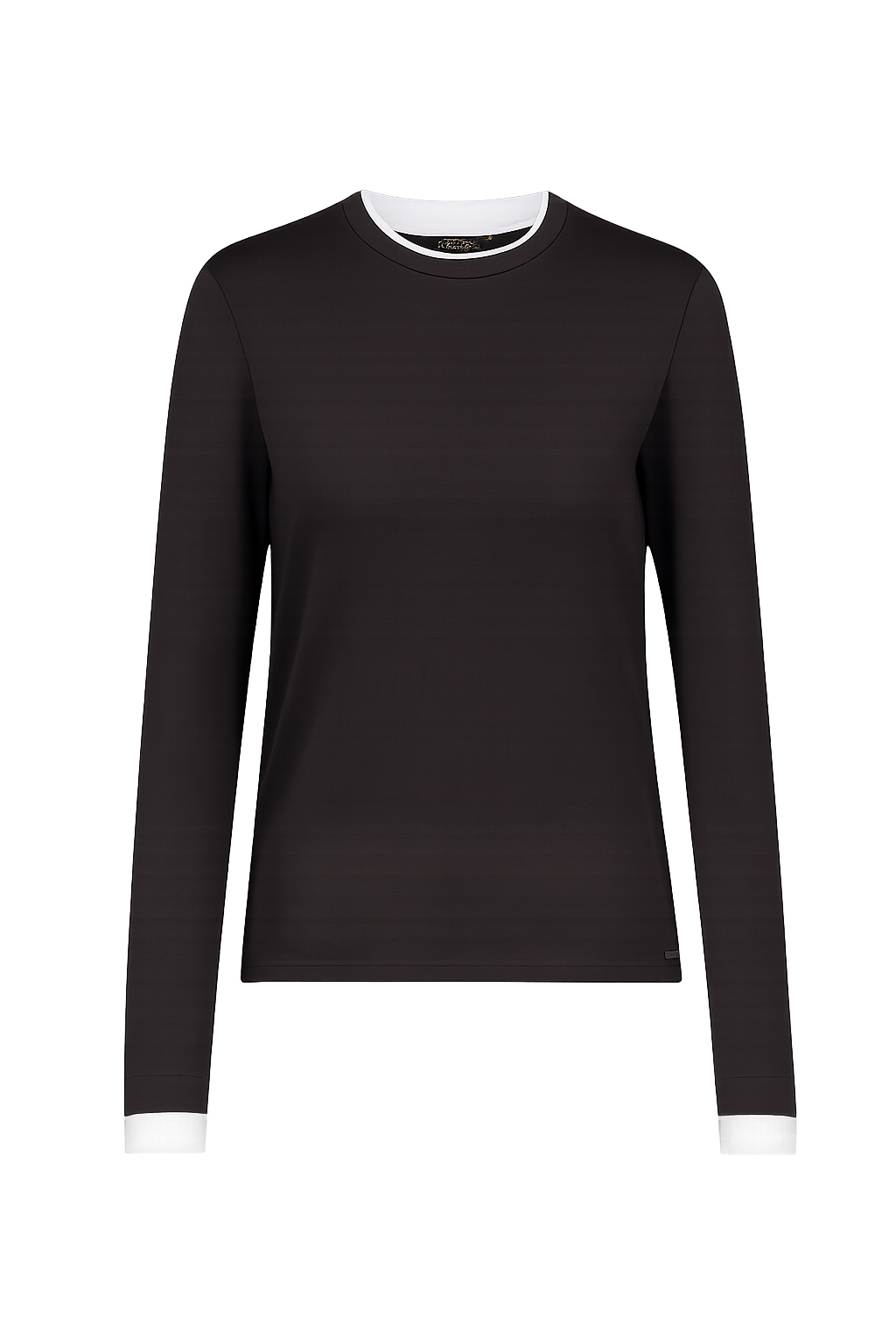 HERRLICHER Hollies Jersey Longsleeve in Coffee mit weißen Kontrastabschlüssen an Rundhalsausschnitt und Ärmeln.