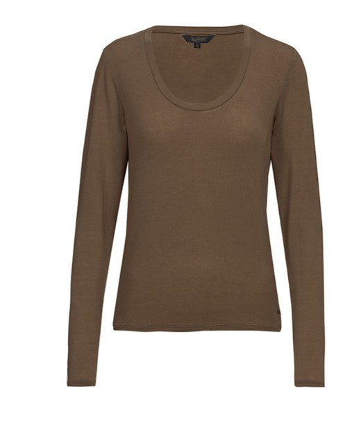 Herrlicher Manolja Longsleeve Jersey Brushed Damen Shirt mit Rundhalsausschnitt