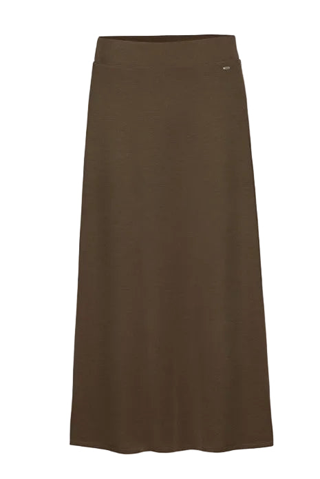 Herrlicher Calimera Skirt aus Jersey-Neopren in Mocca – langer ausgestellter Damenrock mit elastischem Bund