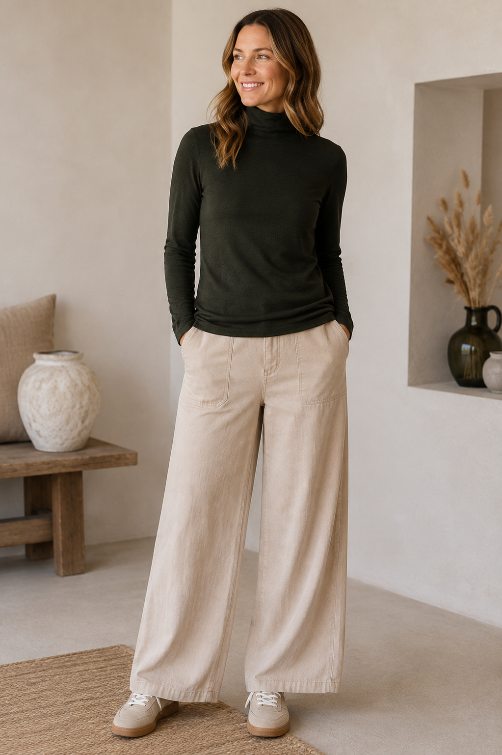 Herrlicher Tinker Jersey Brushed Damen Rollkragenshirt aus Lyocell-Woll-Mix
