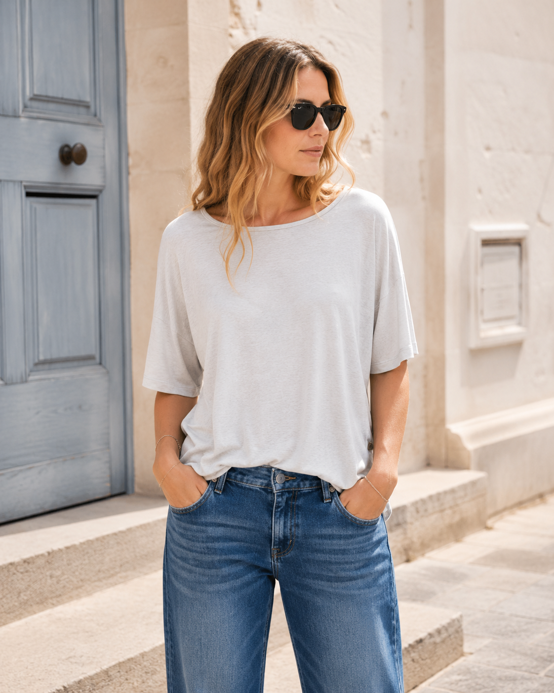 Herrlicher Juliana Damen T-Shirt in Weiß mit lockerem Schnitt und Rundhalsausschnitt.