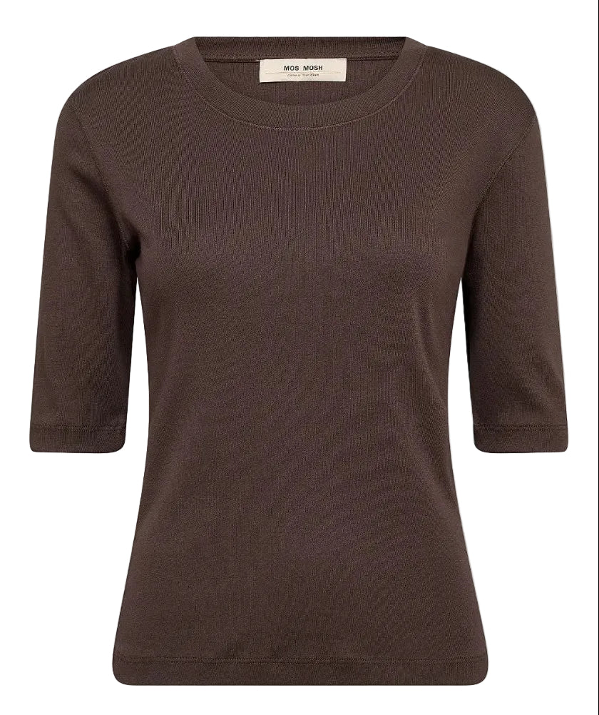 MOS MOSH Mali Damen T-Shirt in der Farbe Delicioso mit Rundhalsausschnitt und halblangen Ärmeln.