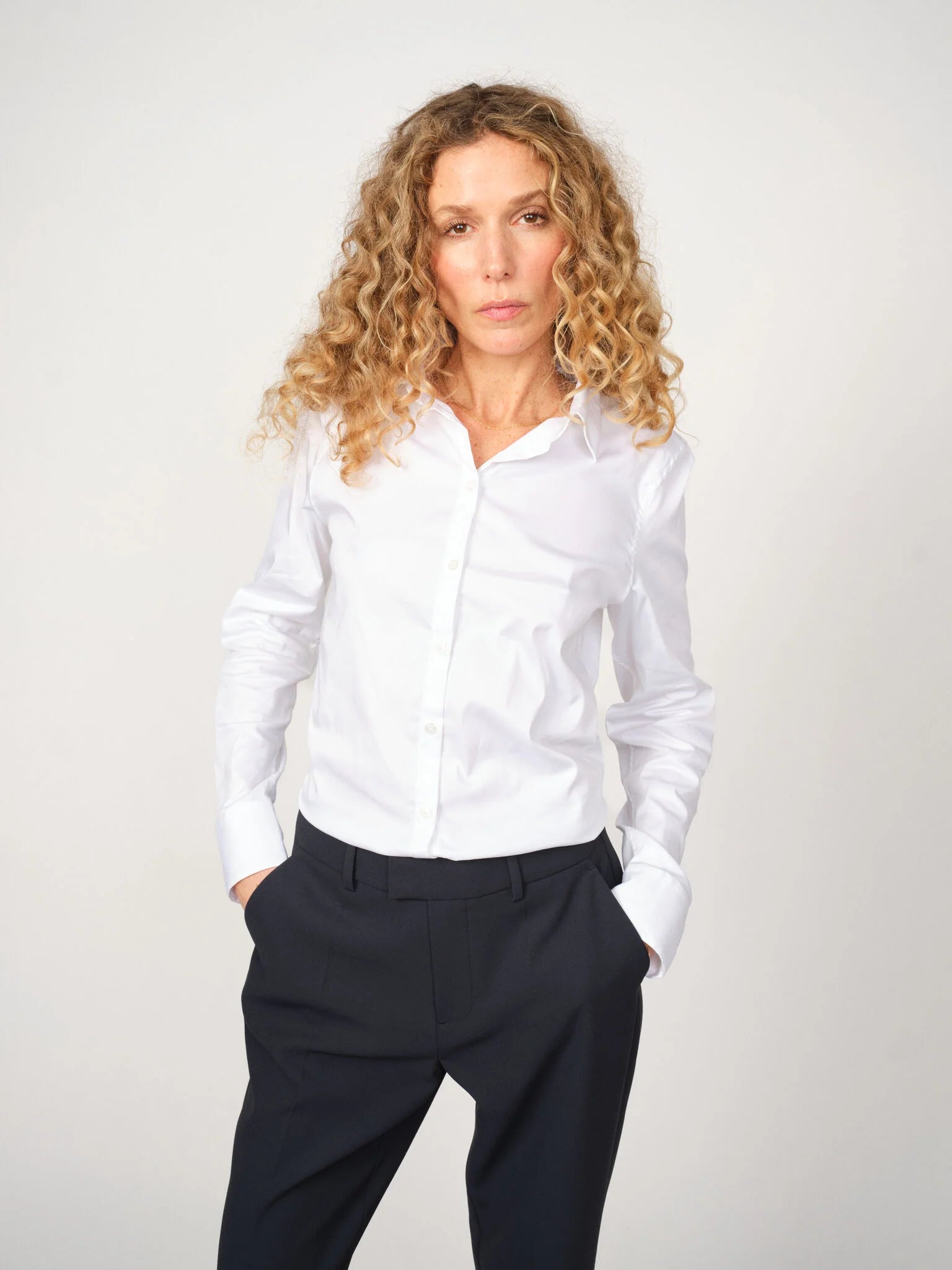MOS MOSH TILDA Bluse White mit kleinem Kragen und komfortablem Stretch