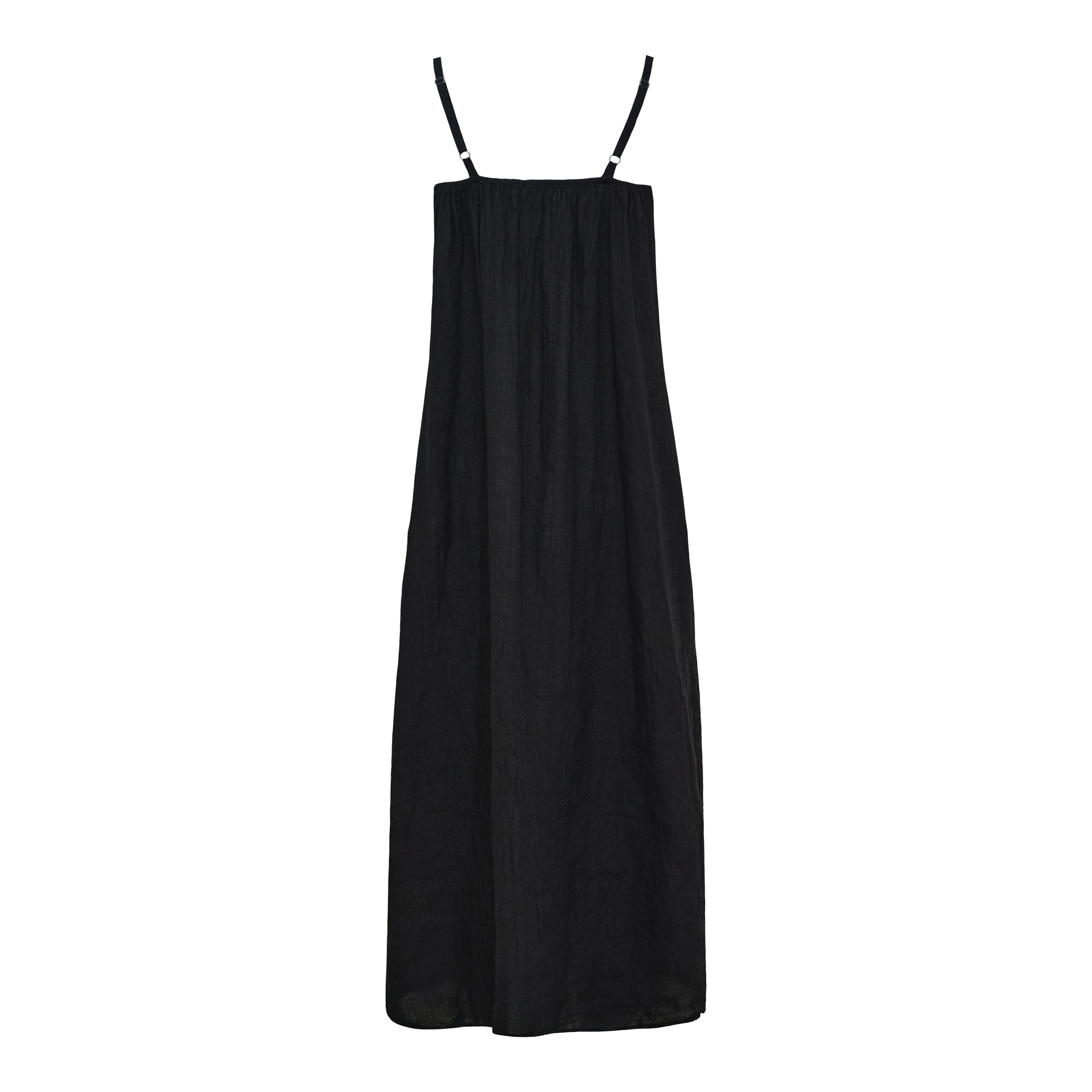 Schwarzes Leinenkleid mit Spaghettiträgern aus 100 % Leinen für Damen