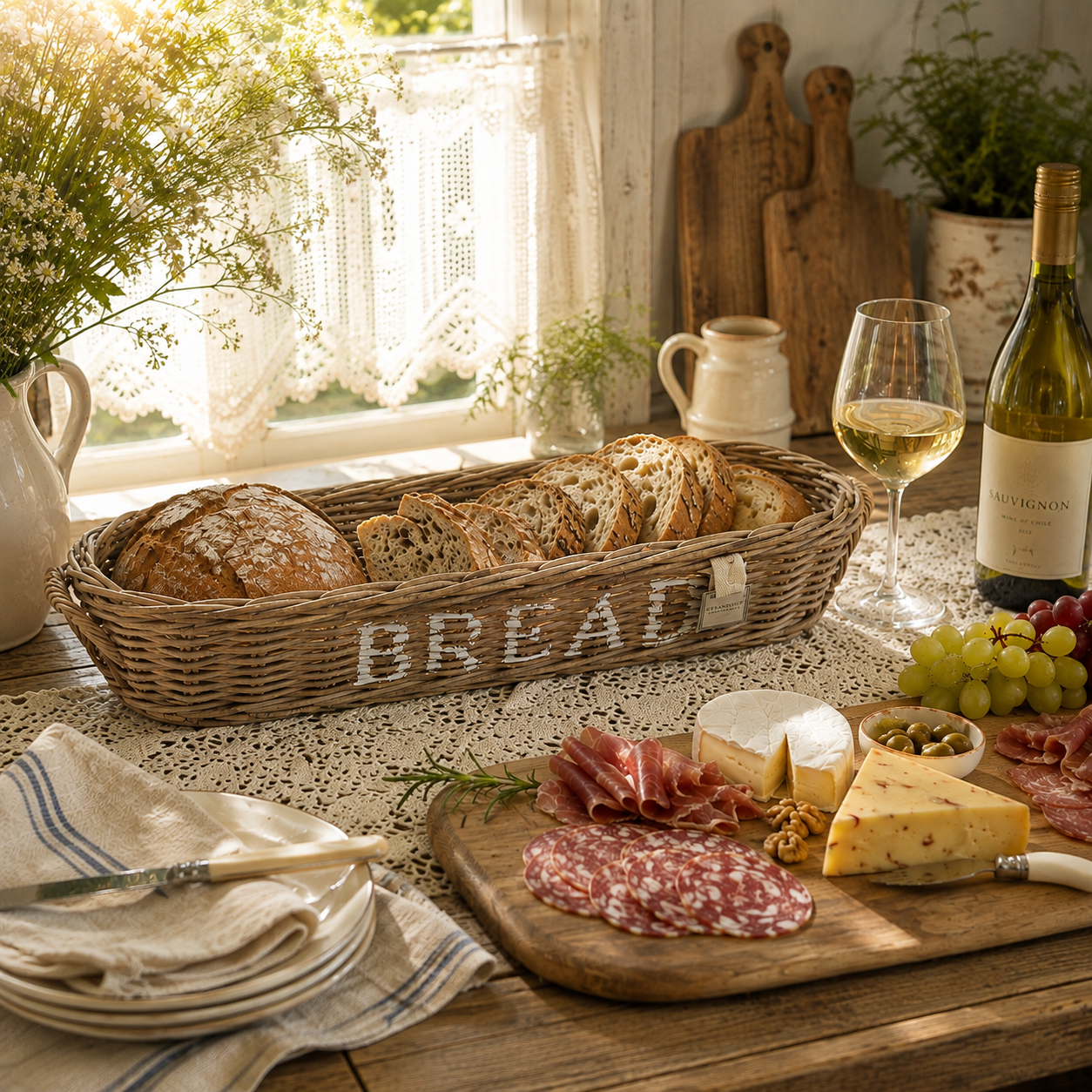 Handgefertigter Rattan Serving Basket BREAD aus natürlichem Rattan für Brot, Brötchen und Baguette.