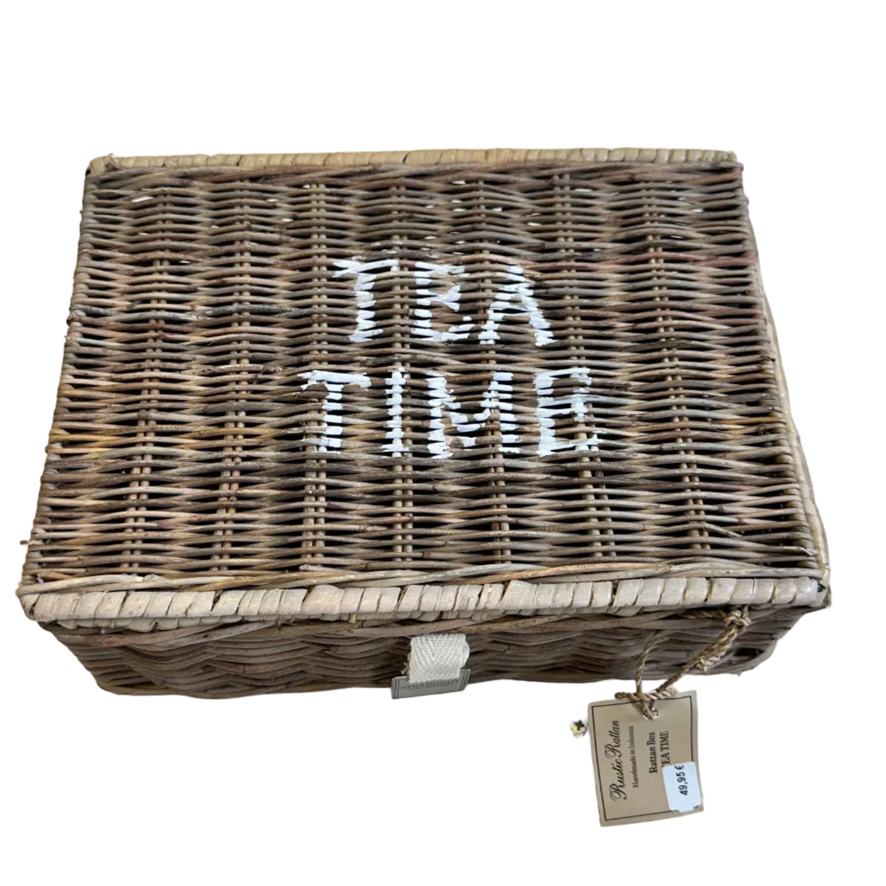 Handgefertigte Rattan Tea Box TEA TIME aus natürlichem Rattan mit neun Fächern für Teebeutel.