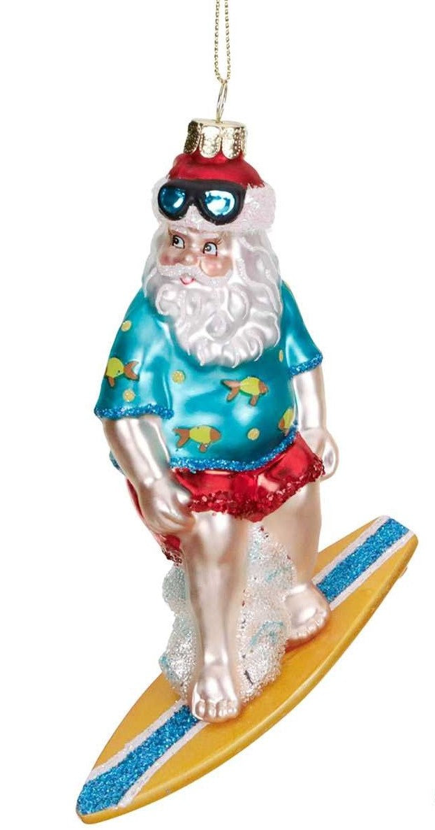 Glasanhänger Snowboarding Santa Blau 12 cm